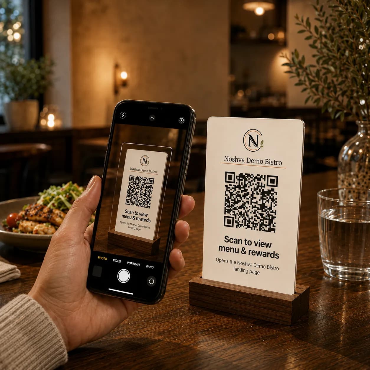 A Noshva table QR ready for a guest to scan