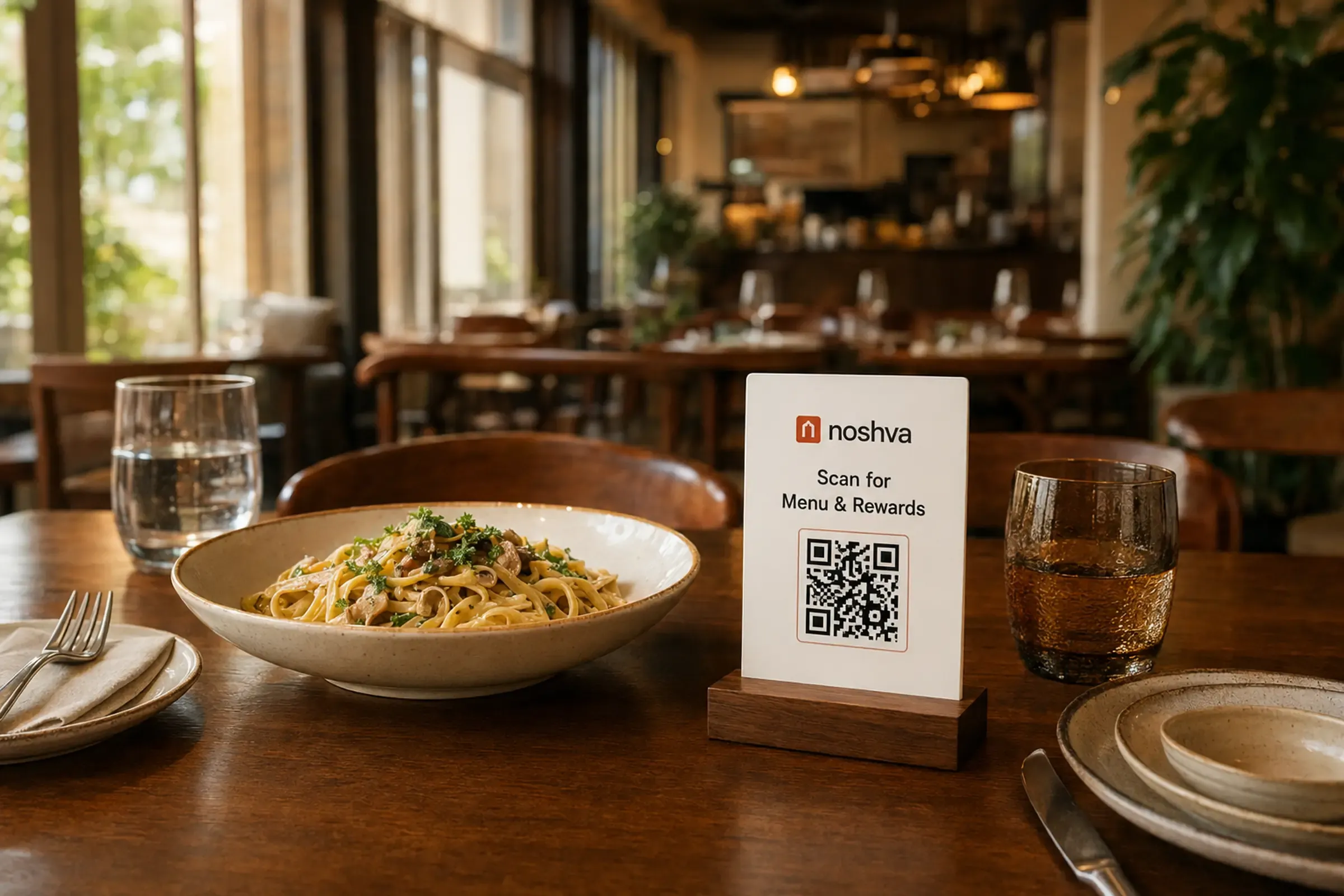 A Noshva QR placement at a restaurant table